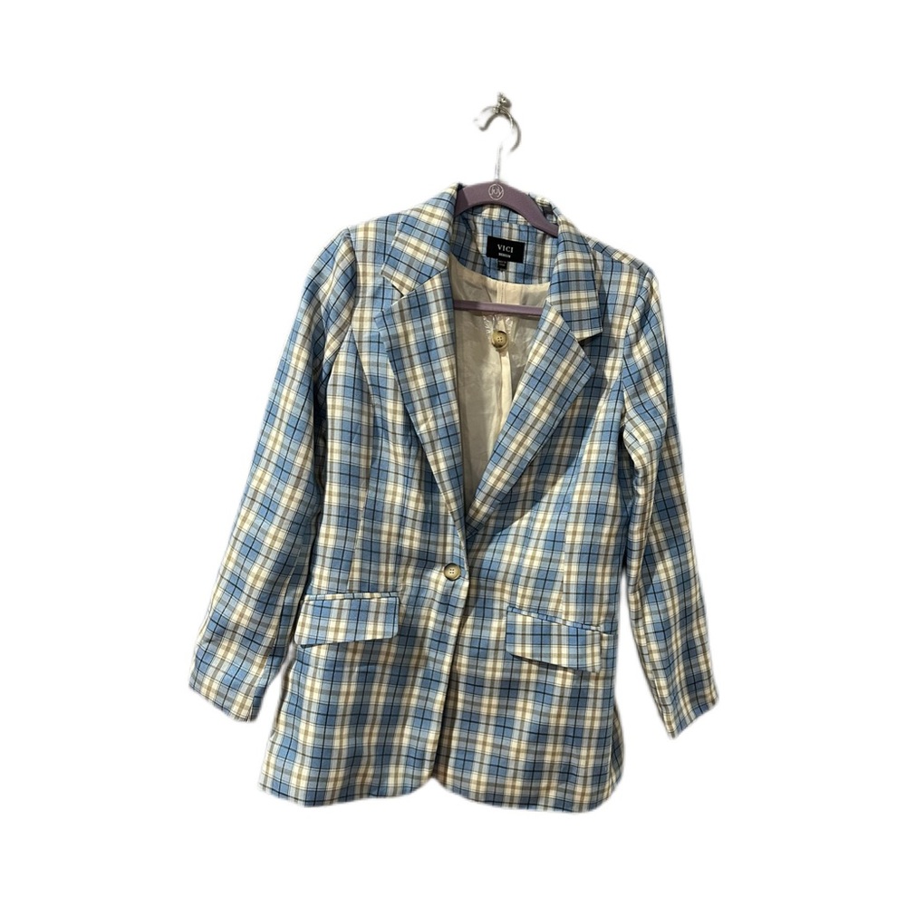 NWOT Vici Blue & Brown Plaid Blazer